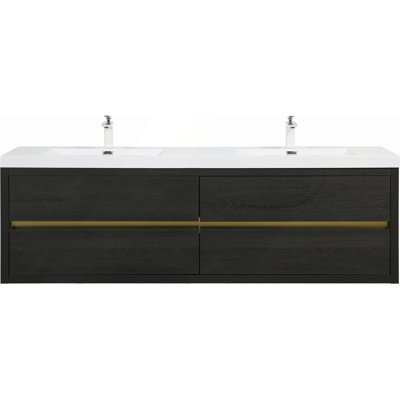 Meuble-lavabo mural 72 po avec lavabo, armoire de rangement flottante avec comptoir en résine de pierre et tiroirs à fermeture en douceur entièrement assemblés