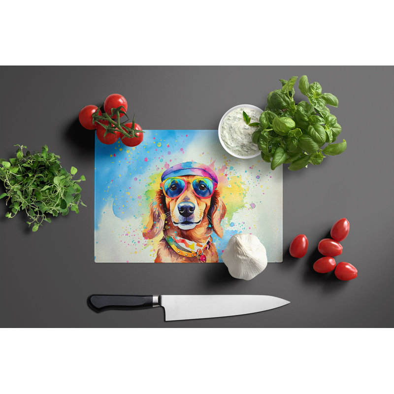 Grande planche à découper en verre Dachshund Hippie Dawg