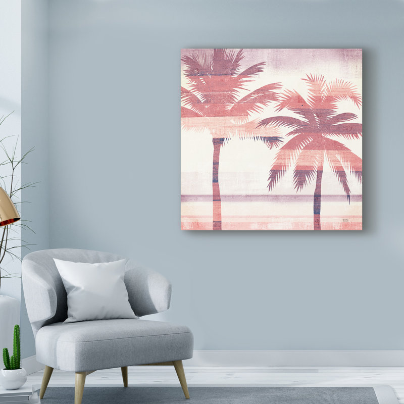 « beachscape palms iii rose mauve », reproduction de peinture à l’acrylique sur toile tendue, H 24 po x l 24 po x P 2 po