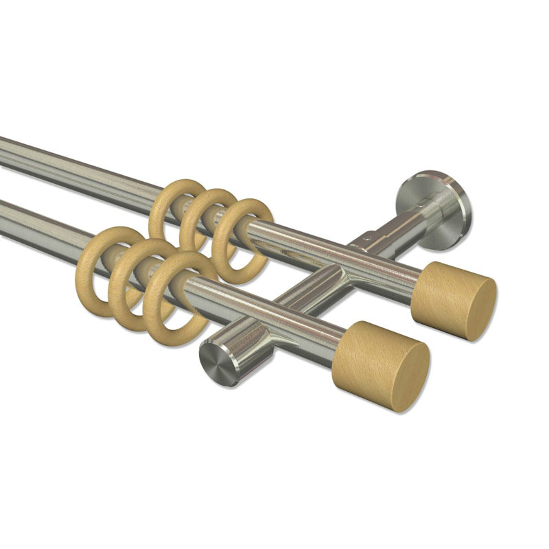 Armand Curtain Pole Set, Stainless Steel/Beech Lacquered, 5cm H x 360cm W x 15cm D