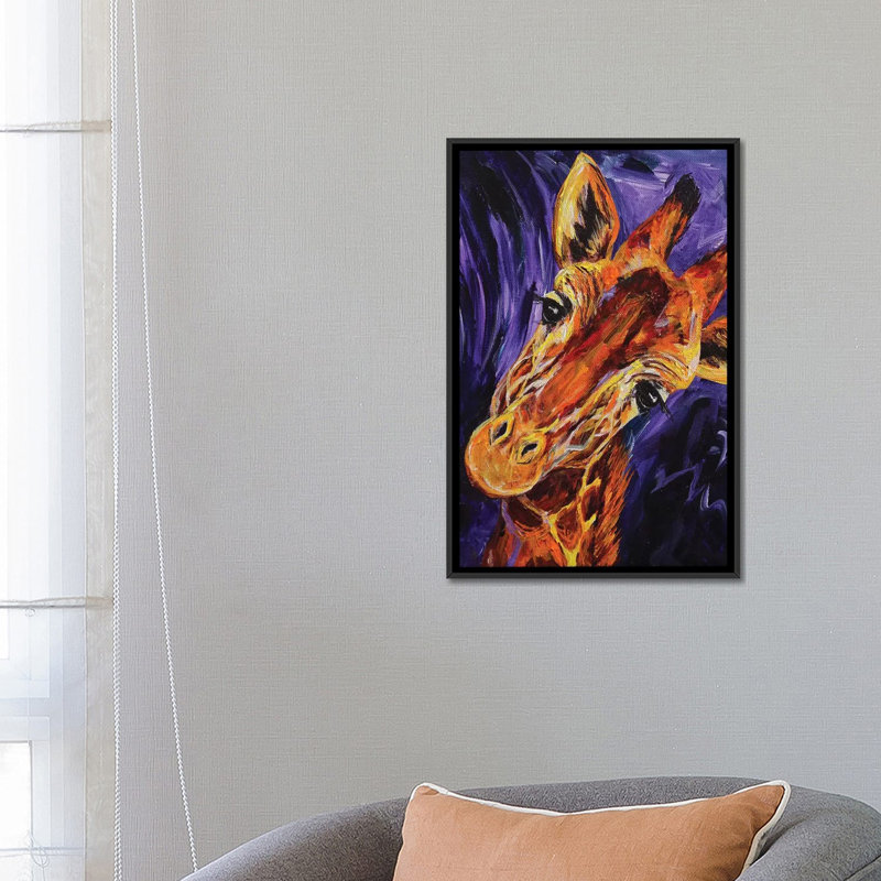 «Giraffe», reproduction sur toile, H 26 po x l 18 po x P 1,5 po, Toile avec cadre noir, Pas de tapis