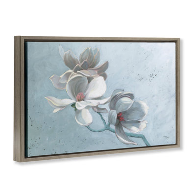 Branche de magnolia sur toile flottante encadrée bleue par Wellington Studio