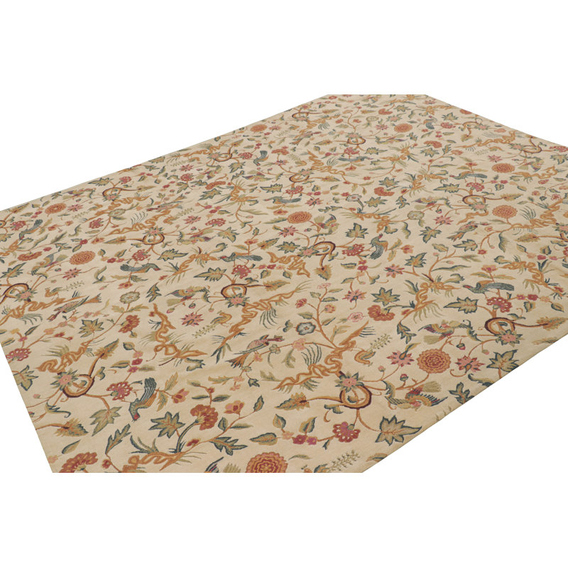 Rug & Kilim’S Tudor Style Rug In White With Beige-Brown Floral Patterns