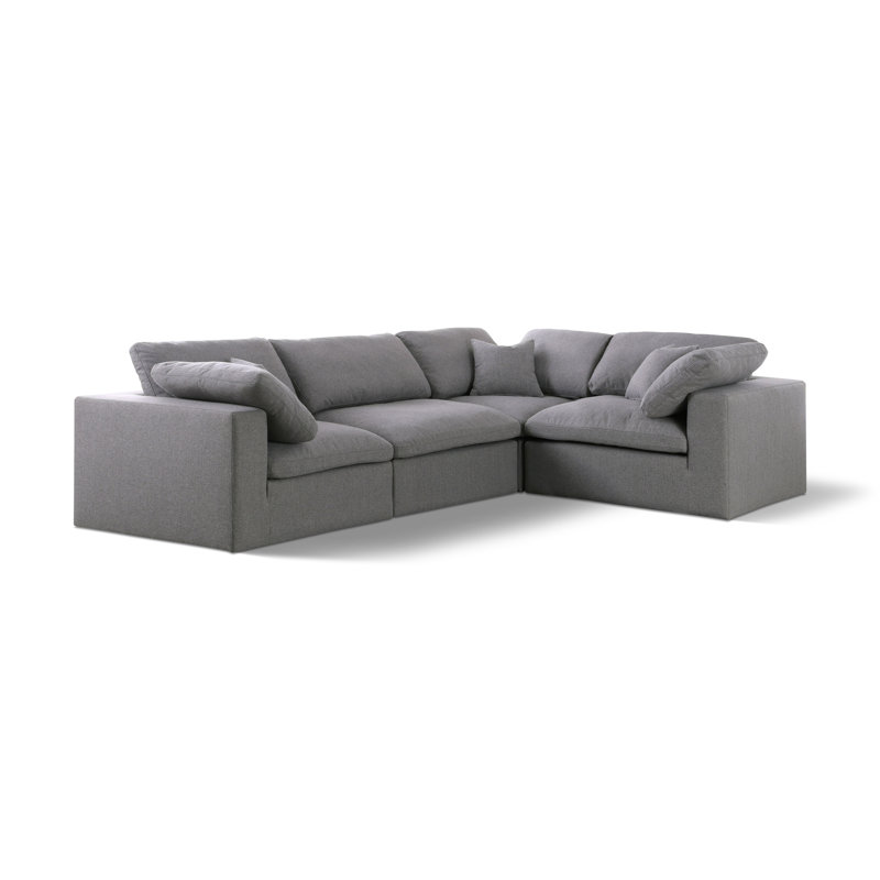 Hitha Upholstered L-Shaped Sectional Reversible, Grey Linen Textured Fabric