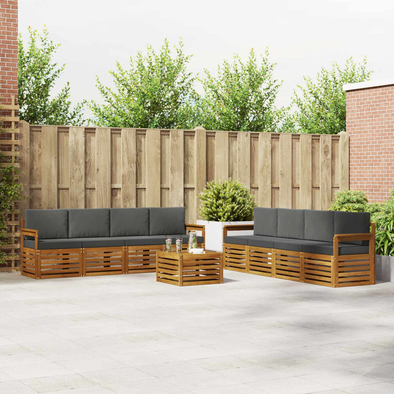  Ensemble de canapé 9 pièces en bois d'acacia massif naturel et anthracite