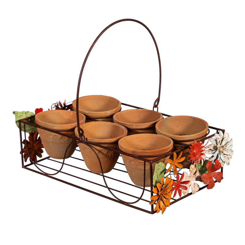 Metal Planter Stand with Terracotta Planters