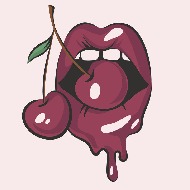 Sexy Lips With Juicy Cherry, Vector Illustration - Wrapped Canvas Print, 30cm H x 46cm W x 3.8cm D