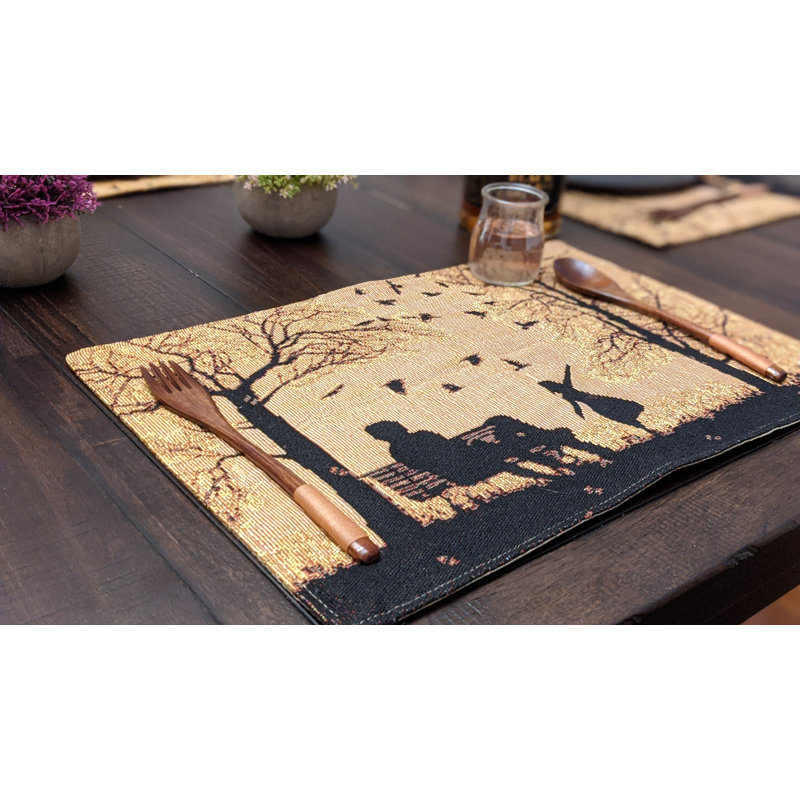 Artistic Woven Table Mats Autumn Breeze Silhouette Sunset Tapestry 19" Placemat