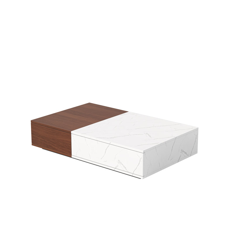Table basse en noyer de style moderne avec deux espaces de rangement, Brun noyer / blanc