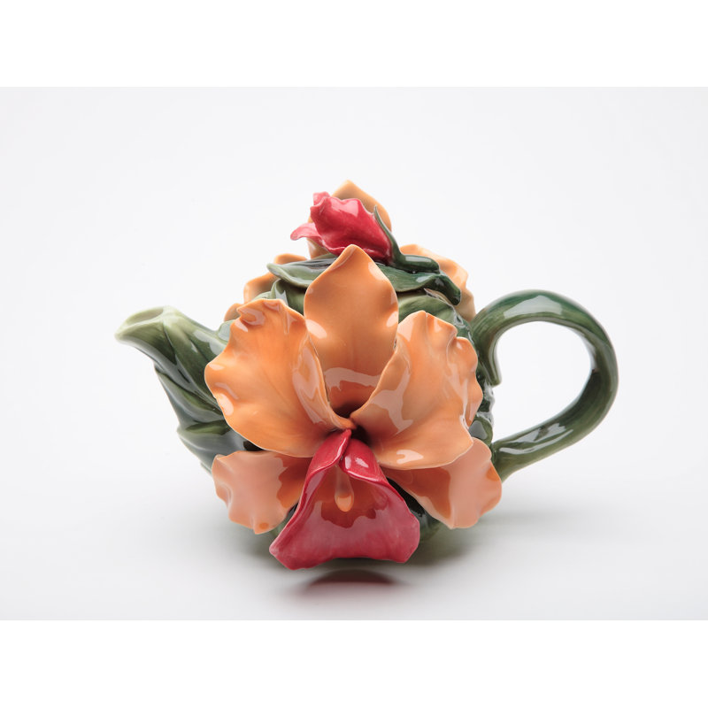 Fine Porcelain Orchid Teapot 4 1/2"H