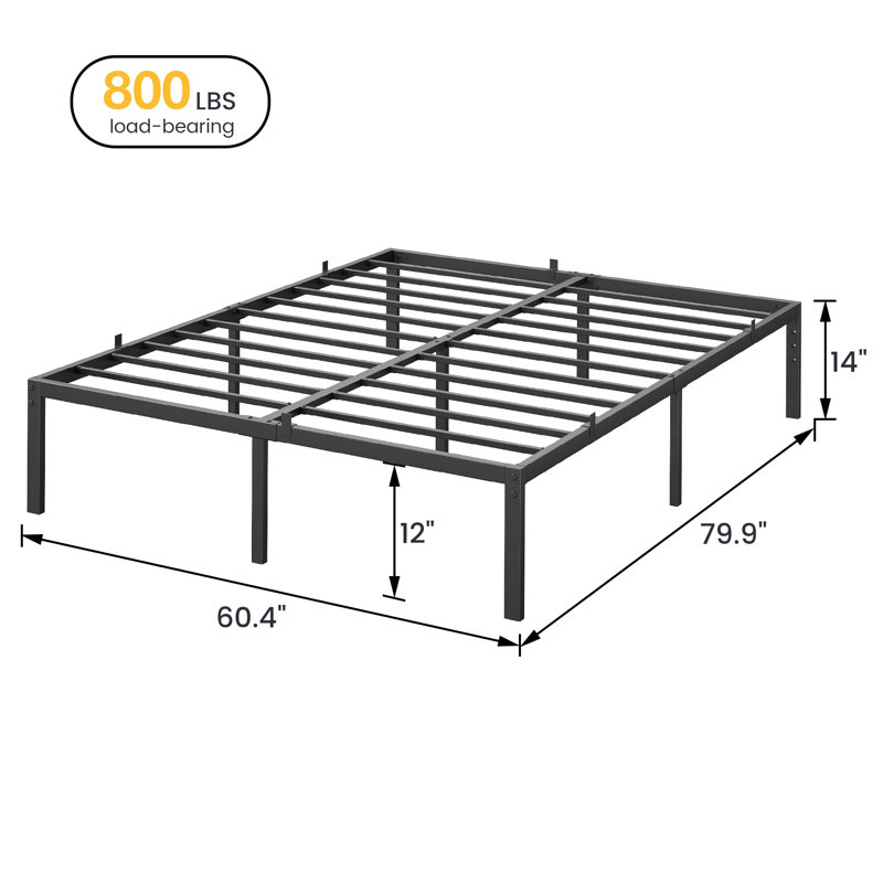 Heavy Duty Metal Platform Bed Frame – Queen Size, 14 Inch Height, Sturdy Steel Slats, No Box Spring Needed, Noise-Free, Queen