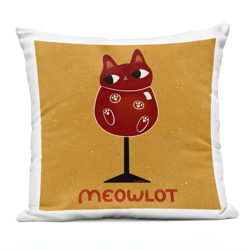 Coussin d'extérieur imprimé Meowlot Cat Merlot Design par Carrie Cantwell