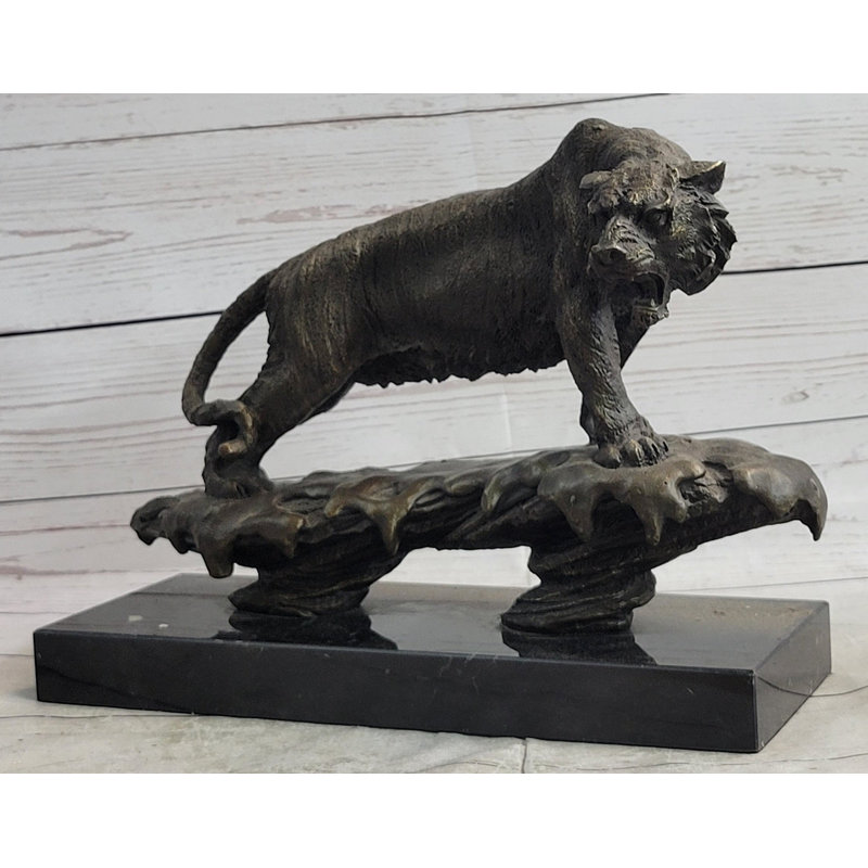 Statue de tigre de la faune de Bugatti en bronze massif signée à la main