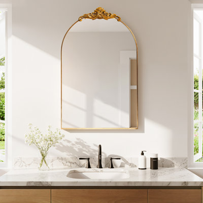 24 in. W x 36 in. H Arched Gold Recessed/Surface Mount Medicine Cabinet with Mirror