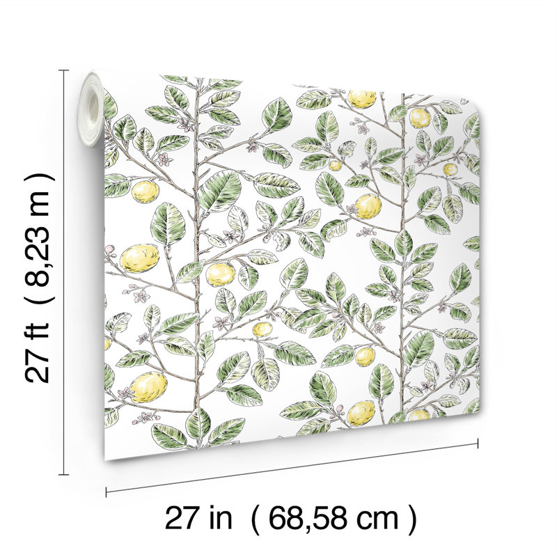 Limoncello Toile Floral Wallpaper Roll, Green
