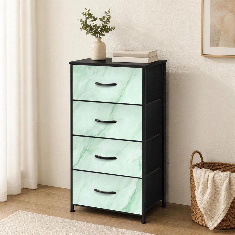 Commode à 4 tiroirs pour la chambre à coucher Menthe verte Marbre abstraite Doux veiné Élégante petite commode à vêtements haute pour organisateurs de placard avec commode