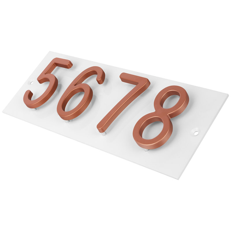 Plaque d'adresse horizontale flottante en aluminium Royal Shade - 4 chiffres personnalisés, Blanc, Argent argent, Oui