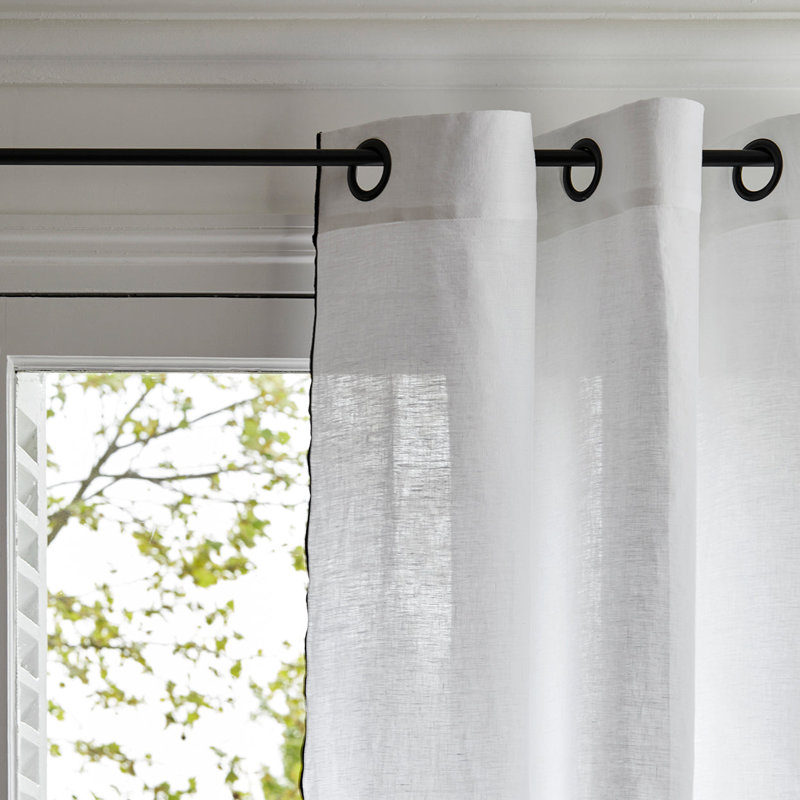 Carlina Eyelet Semi Sheer Curtains, White/Grey, Width 144 x Drop 280cm