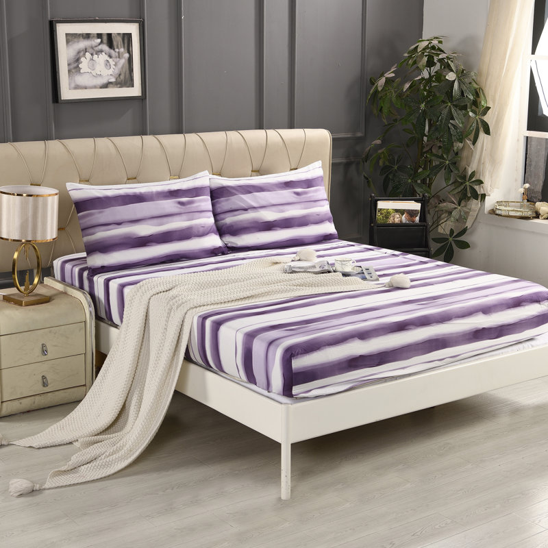 Complete Bedding Set Bliss Stripe Purple Duvet Cover, Matching Fitted Sheet & Pillowcases