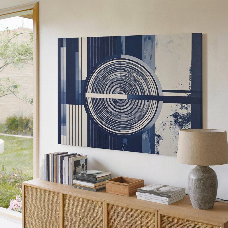 Toile murale, art de la ligne marine, art graphique illusion optique prête à accrocher, décoration intérieure moderne, qualité supérieure