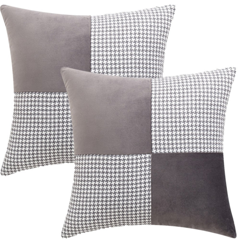  Ensemble de 2 housses de coussin en velours, gris