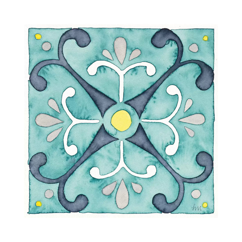 Garden Getaway Tile III Teal by Laura Marshall - Wrapped Canvas Painting, 45.72 cm H x 45.72 cm W