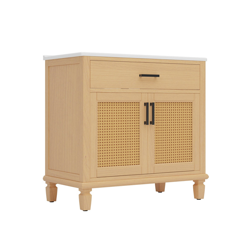 Meuble-lavabo en rotin 36 po avec lavabo en céramique, Naturel