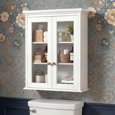 Fluted Glass Wall Cabinet With Decorative Top And Soft-Close Hinges