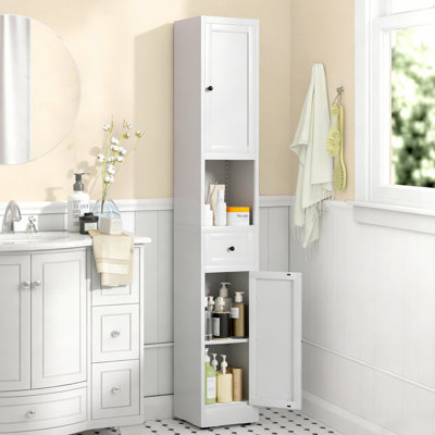 Grande armoire de rangement pour salle de bain, armoire étroite en métal à 5 niveaux avec 2 portes et tablettes réglables, armoire autoportante