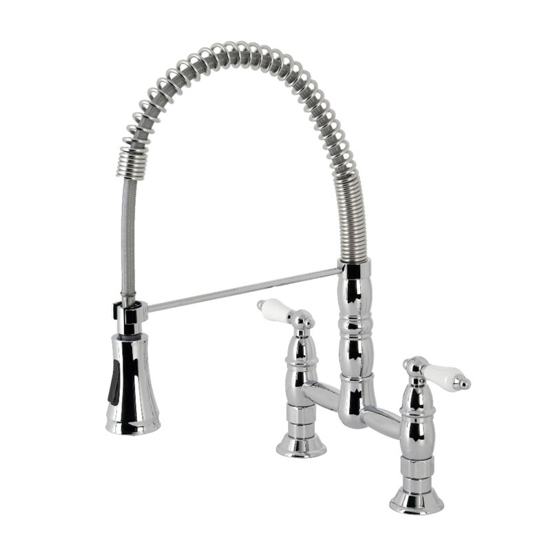 Heritage Polished Chrome Double-Handle Pull-Down Sprayer Kitchen Faucet
