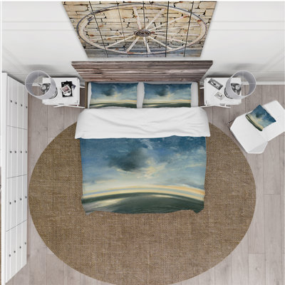 Blue Coastal Sunrise - Landscape & Nature Duvet Cover Set - Microfiber Polyester