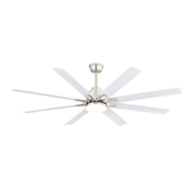 66 Inch Modern Ceiling Fan With Dimmable Led Light 8 Abs Blades Remote Control Reversible Dc Motor For Home Office, Nickel