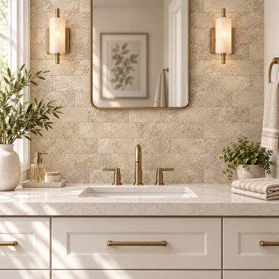 10-Pack Beige Ecru Peel-and-Stick Backsplash Tile with Distressed Wood Texture