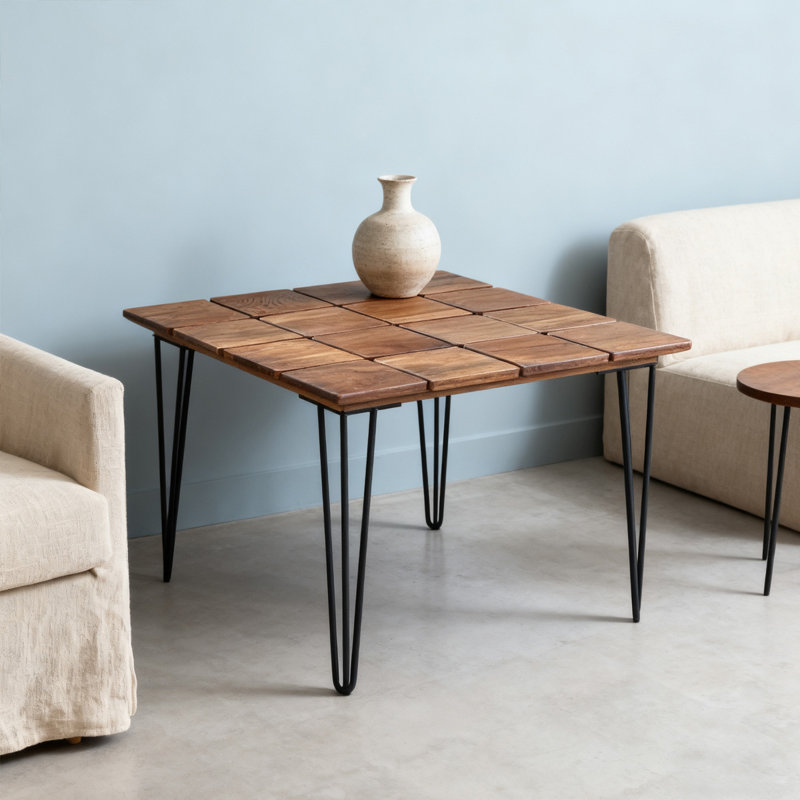 Table basse carrée en bois massif rétro noyer
