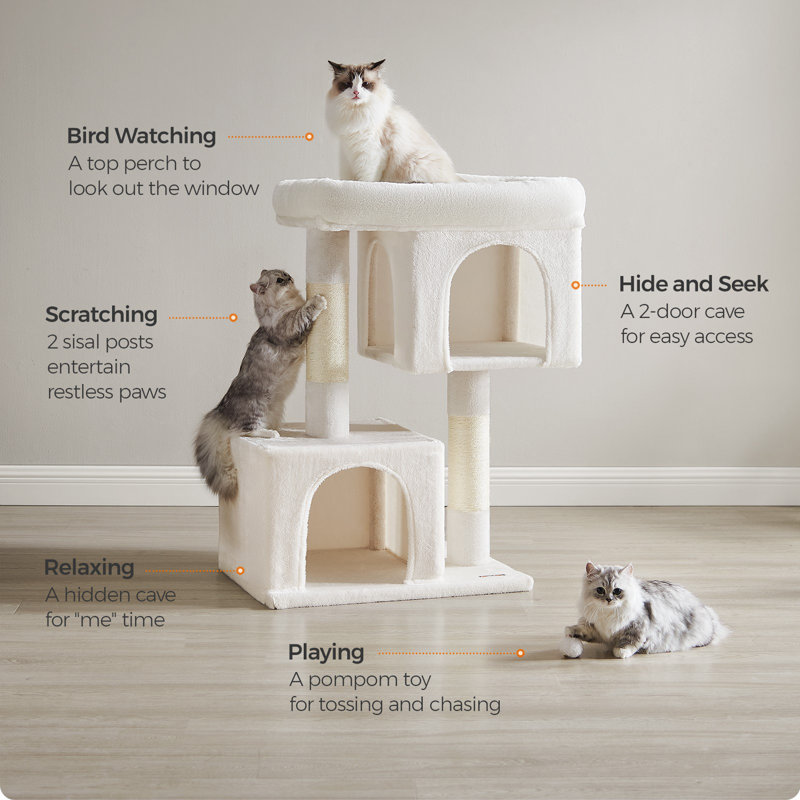 XL Cream White Sisal Cat Tree with Dual Caves