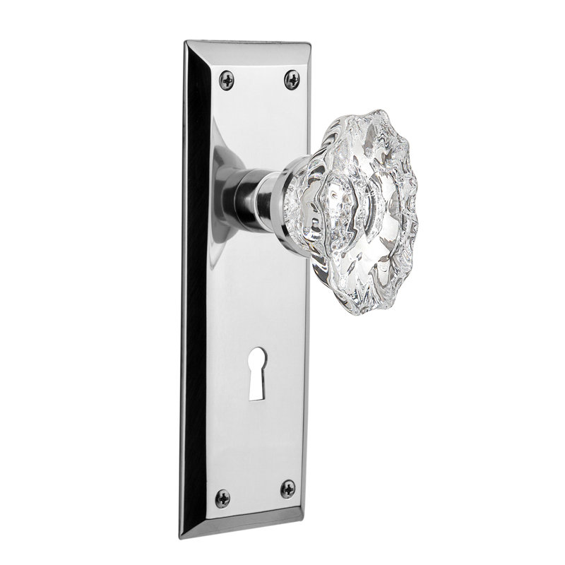 New York Plate with Chateau Door Knob, Bright Chrome