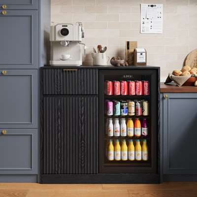 Fluted Coffee Bar Cabinet, Mini Fridge Cabinet With Wine Storage,Refrigerator Stand Buffet Sideboard Table Liquor Wine Cabinet For Kitchen Dining Room