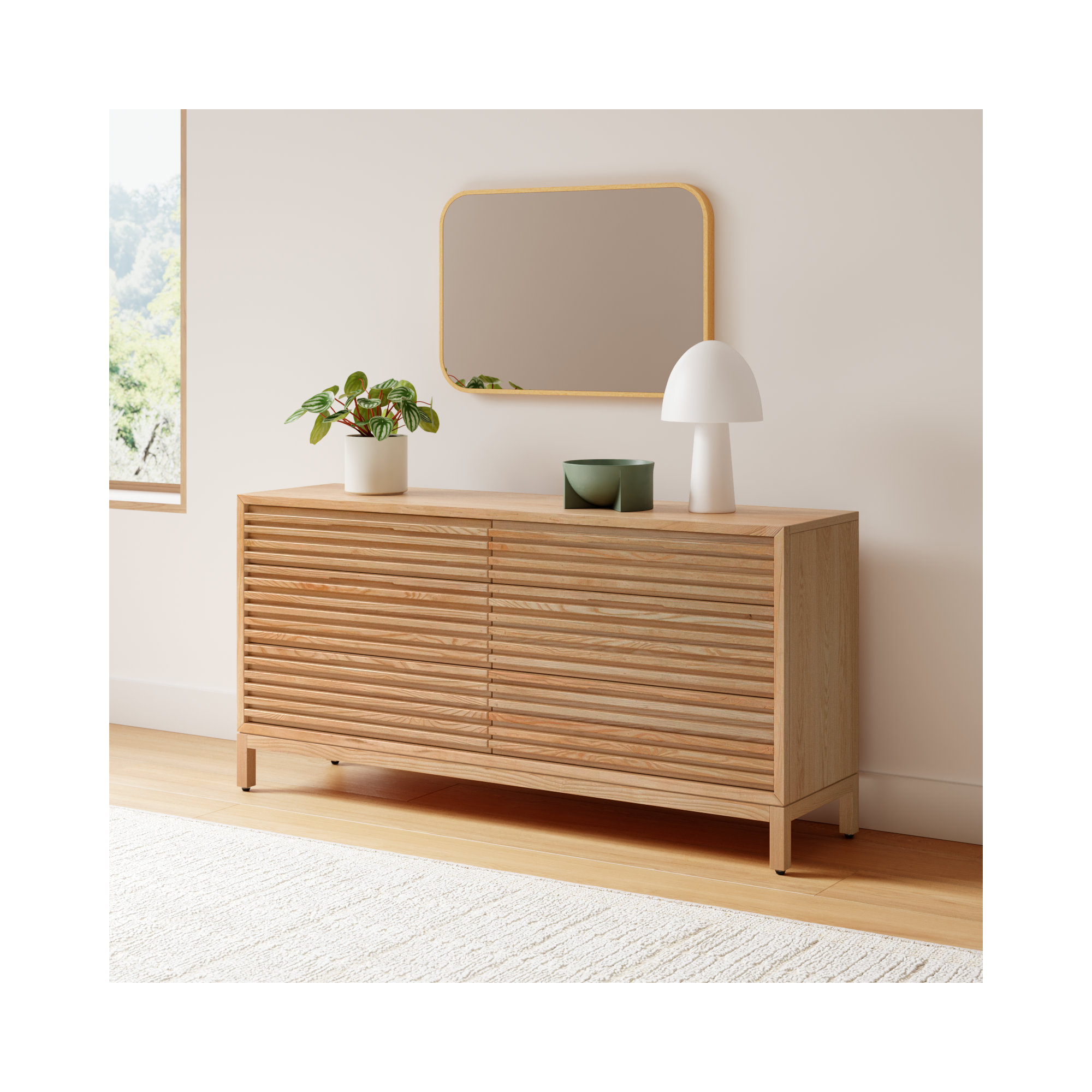 Finnian 6 Drawer Dresser, Light Oak
