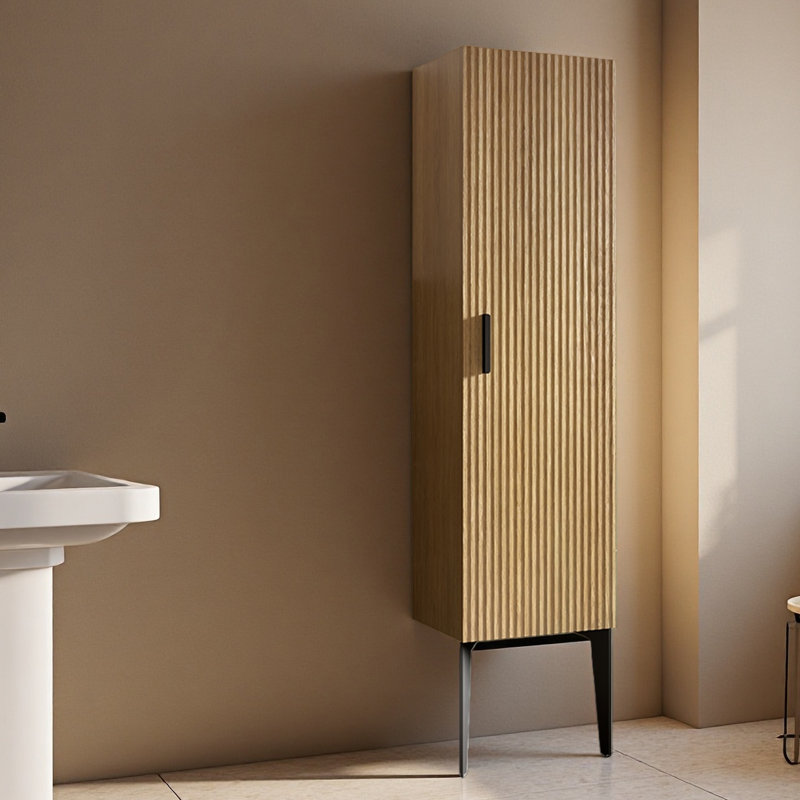 Armoire latérale rayée pour salle de bain Matt, armoire de rangement autoportante pour salle de bain moderne