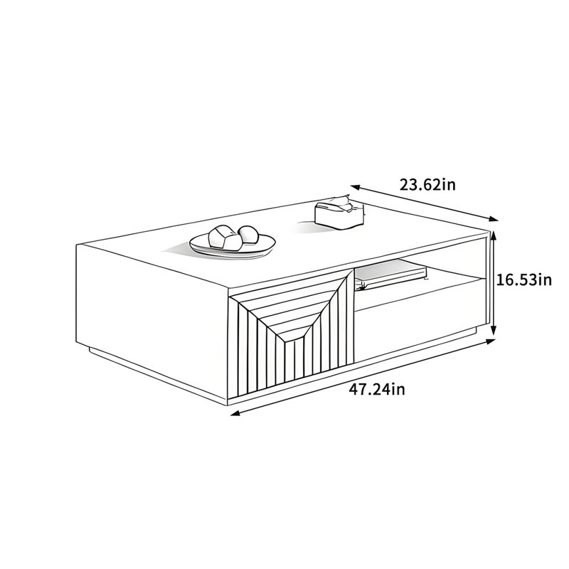 Cream Style Modern Coffee Table, 16.53" H x 47.24" L x 23.62" W