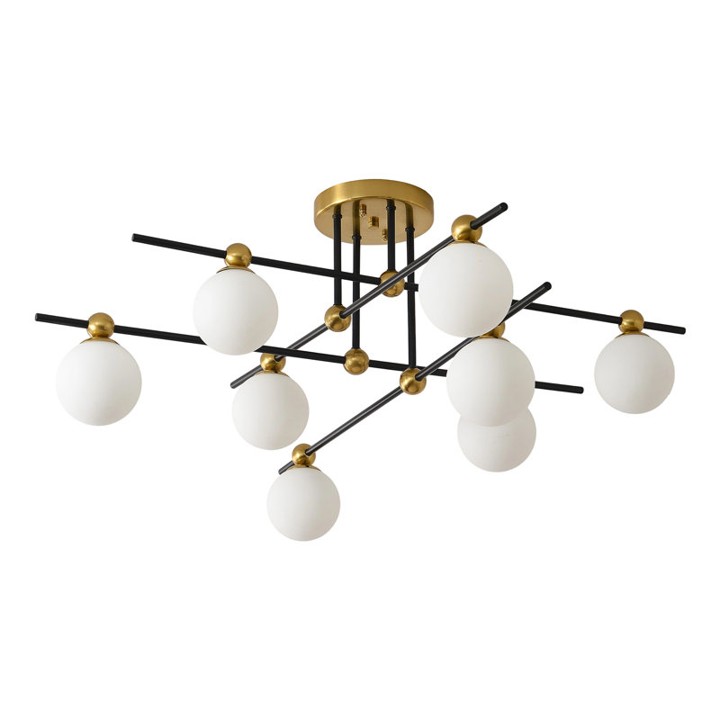 8-Light Mid-Century Modern Semi-Flush Ceiling Light