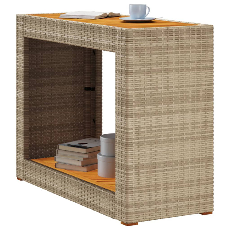 Bungalow Rose Patio Side Table With Wooden Top 39.4"X15.7"X29.5" Poly Rattan, Beige