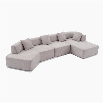 Modern Minimalist 140" L-Shape Couch ,No Assembly Required,Boucle,Modular Sofa