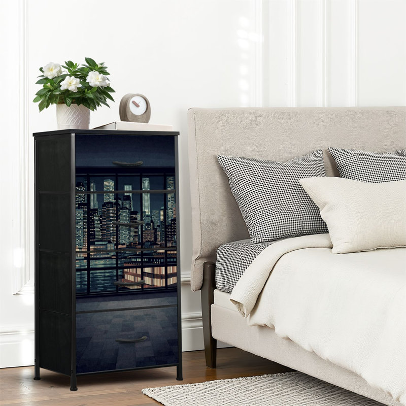 4 Drawer Dresser for Bedroom, Narrow Chest of Drawers, Wooden Top and Study Iron Frame 18"x37.5"-(WxH)