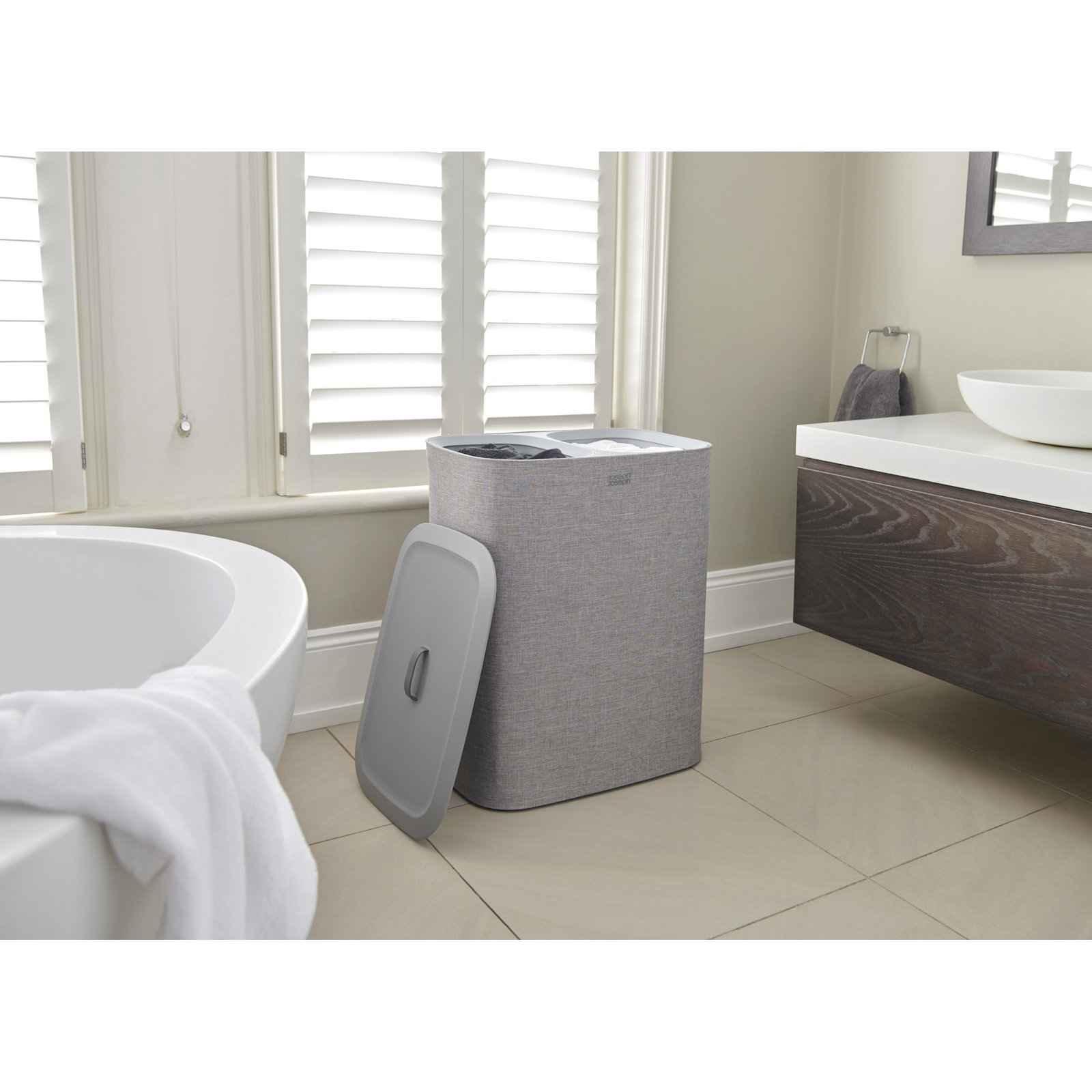 Joseph Joseph Tota Laundry Hamper, Gray, 90-Liter (15.75" x 22.25" x 28")