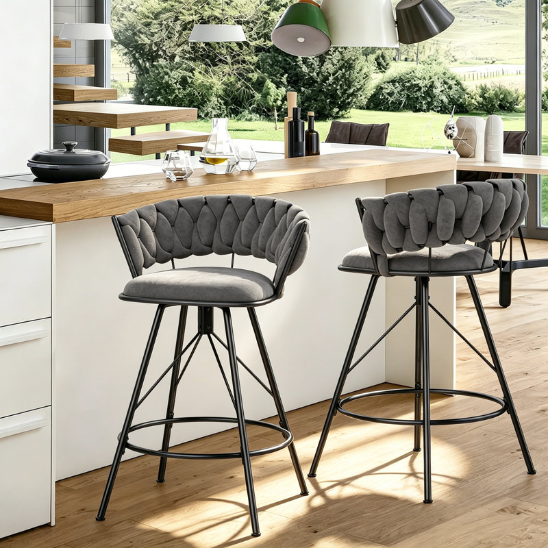 Tabourets de bar rembourrés, Grey, Bar Stool (30" Seat Height)