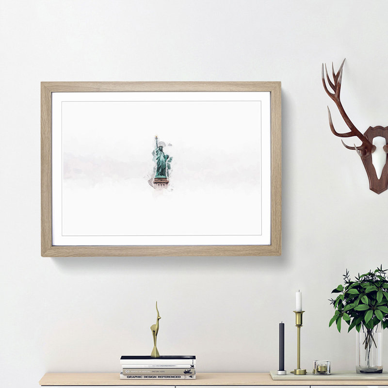 Statue of Liberty in New York City - Picture Frame Graphic Art Print, Oak Framed, 36cm H x 48cm W x 2cm D