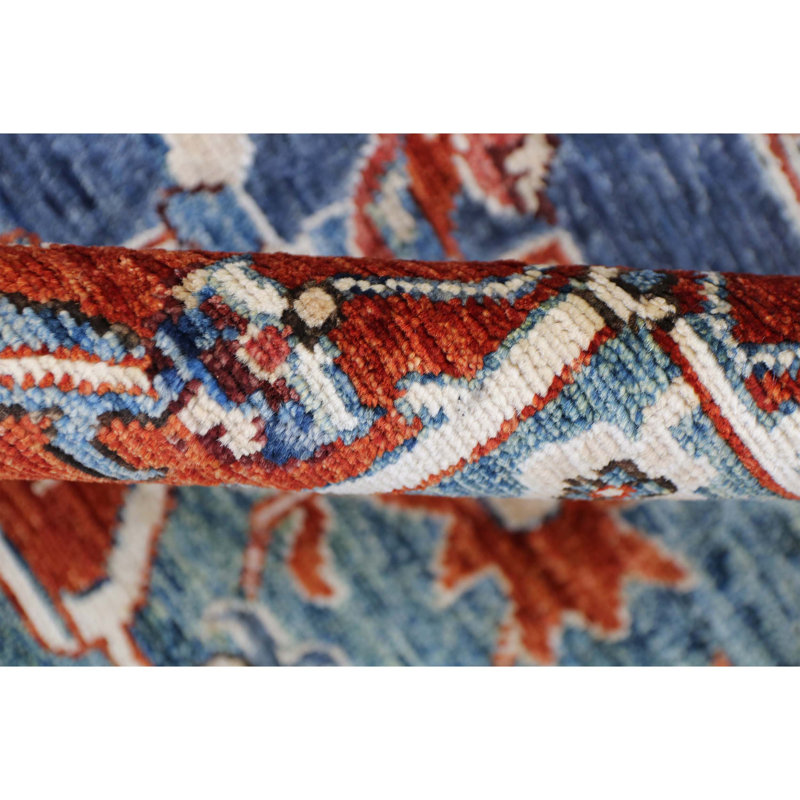 Tapis rouge et bleu marine noué à la main de haute qualité