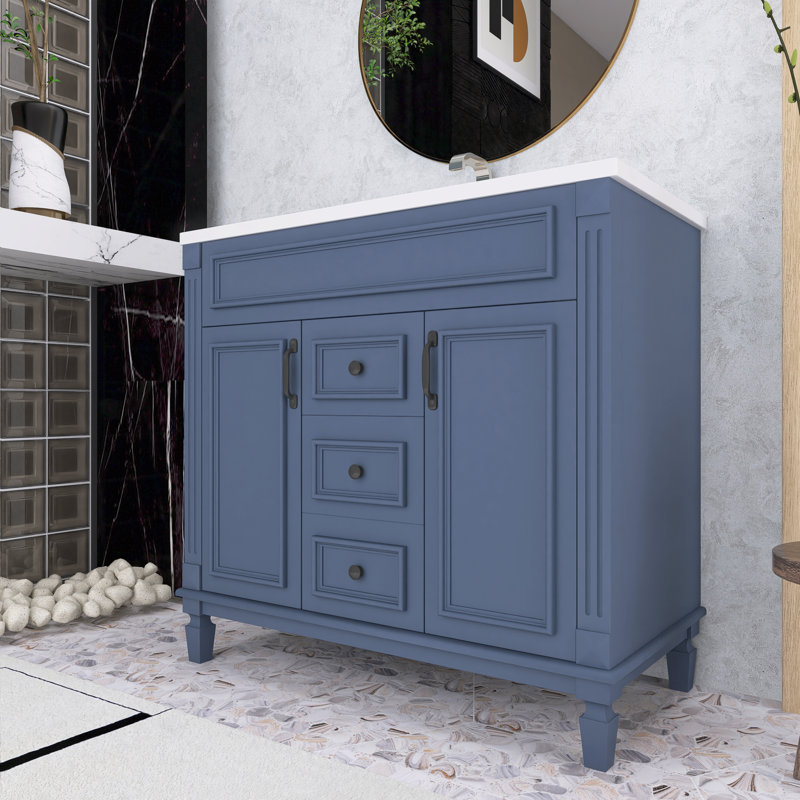 Meuble-lavabo avec lavabo supérieur 36 po Earlette, 2 portes à fermeture douce et 2 tiroirs