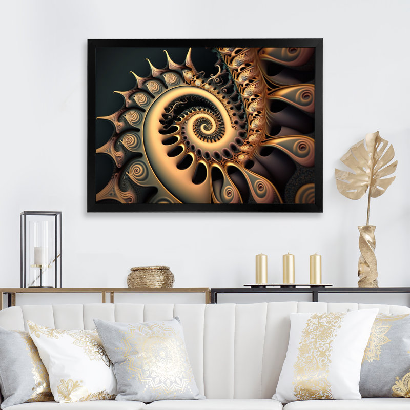 Golden Fractal Bliss IV - reproduction sur toile, H 16 po x l 32 po x P 1 po, Cadre photo noir